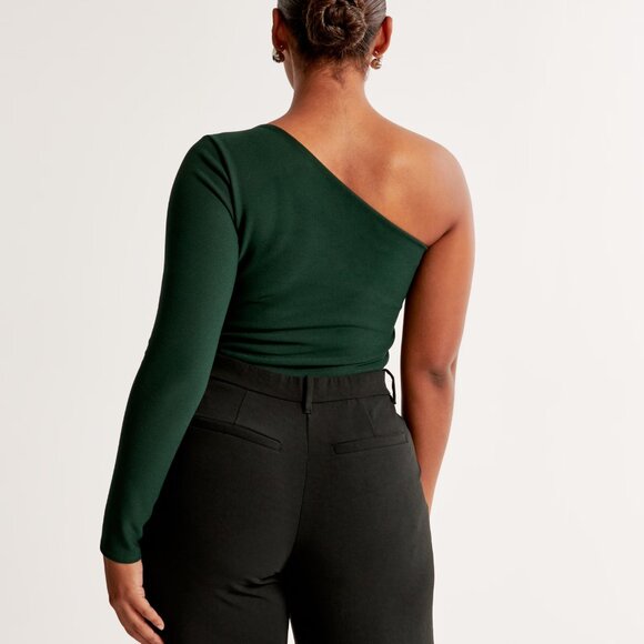 Abercrombie Long-Sleeve Crepe Asymmetrical One-Shoulder Bodysuit NWT - Picture 6 of 9
